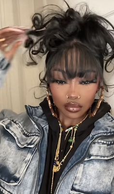 Emo Hairstyles Black Women, Messy Hairstyles Black Women, Jt Hairstyle Bangs, Short Prom Hairstyles For Black Women, Unique Hairstyles For Medium Hair, Left Eye Hairstyles, Old School Hairstyles 90s, 90 Hair Styles, Baddie Aesthetic Black Women