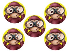 four monkeys wearing goggles and looking through the magnifying glass to see something