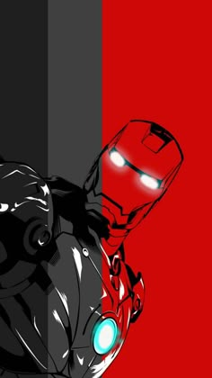 the iron man is standing in front of a red and black background with two different colors