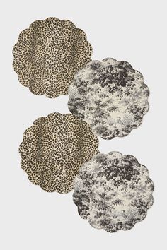 Leopard Toile Reversible Wipeable Placemats Set of 4 Animal Print Table Setting, Wipeable Placemats, Dinner Set, Table Topper, Scalloped Edges, Table Toppers, Scalloped Edge, Leather Care, Table Setting