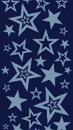 a cross stitch pattern with white stars on a blue background in the shape of an arrow