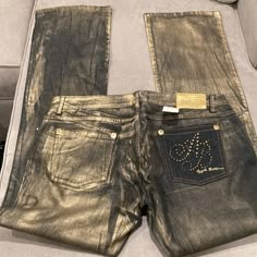 Nwt Vintage Authentic Apple Bottom Jeans With Gold Overlay. Waist Flat 18.5”, Rise 8.5”, Inseam 34.5”. Fits Great! Bedazzled Jeans, Embroidery Boots, Apple Bottom Jeans, Embroidered Boots, Apple Bottoms, Denim Boots, Blue Boots, Bottom Jeans, Jean Trends