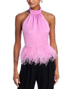 Ramy Brook Faux Feather Trim Halter Top Silk Halter Top, Floral Halter Top, Rosé Brown, Feather Trim, Ramy Brook, Halter Neck, Halter Top, Pink Rose, Pick Up