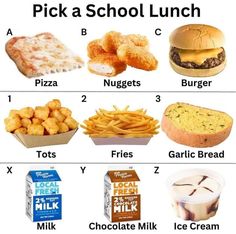 some food is shown with the words pick a school lunch