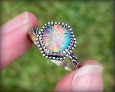 Aurora Opal, Black Opal Ring, Magical Jewelry, Gold Gemstone Ring, Floral Ring, Dope Jewelry, Funky Jewelry, Hexagon Shape, Opal Ring