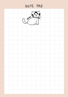 a note pad with a black and white cat sitting on it's back side