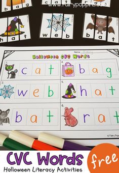 halloween themed cvc words worksheets with free printables to practice letter recognition