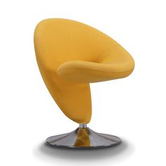 an upholstered yellow chair with chrome base