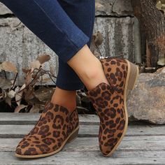 Women's Boots 2022 Autumn Pointed Suede Thick Heel Booties Women Plus Size 43 Zipper Heeled Ankle Autumn Ankle Boots 2022, Square Toe Leopard Ankle Boots, Leopard Boots 9.5, Zipper Heels, Thick Heels, Heeled Ankle Boots, Leopard Print, Womens Boots, Chelsea