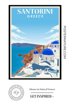 an image of a poster with the words get inspired to travel san antonioi greece