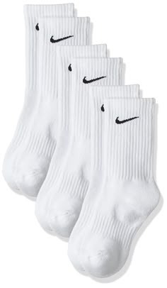 PRICES MAY VARY. Dri-FIT technology helps you stay dry and comfortable. Reinforced heel and toe for enhanced durability in high-wear areas. Rib cuffs for a snug, comfortable fit. Arch support for a secure fit. White Nike Socks, Nike Crew Socks, Nike Socks, Women Crew Socks, Mens Crew Socks, Nike Boy, White Nike, Cool Socks, Casual Socks