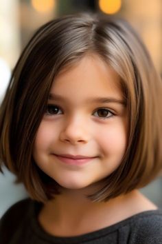 The hairstyle known as short and sassy with a side part is a choice for girls who want a mix of cuteness and sass. The side part adds a twist to the short bob, making it versatile for different hair textures. Click here to check out more adorable short hairstyles for little girls. Kids Haircut Girls Short, Short Hair For Toddler Girl, Short Hair Cut For Girls Kid, Short Hair For Girls Ideas, Hair Cuts Girls Short, Haircut For Baby Girl Short Hair, Kids Haircuts For Girls Short, Bob Haircut Girls Little Kids, Short Haircut For Kids Girl