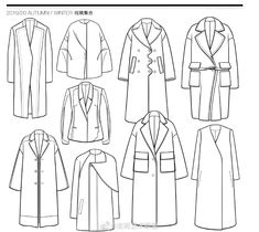 an image of women's coats and jackets in different styles, from front to back