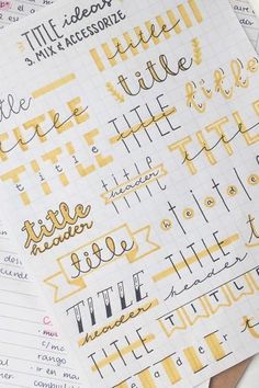 some type of writing paper with different types of lettering on top of each other in yellow and black