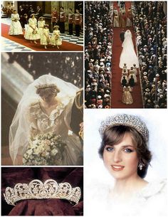 the royal wedding gown and tiara are seen in this collage from princess elizabeth