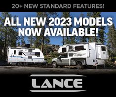 an advertisement for the lance rv and travel trailer manufacturer's new model, which is now available