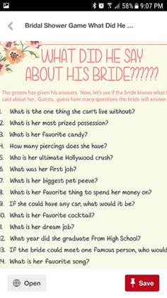 the question is what did she say about his bride?