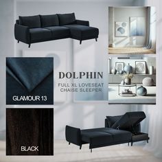 an image of a black couch and chaise lounger in the same color scheme