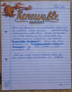 a piece of lined paper with writing on it that says, renevable