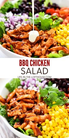 bbq chicken salad with lettuce, corn and black beans