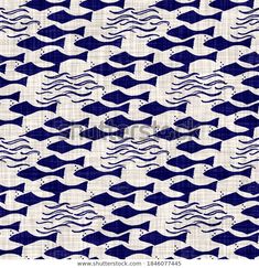 an abstract blue and white background with wavy lines in the shape of fish or waves