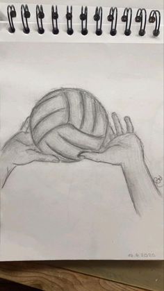 a drawing of a volleyball ball being held by someone's arm with their hand