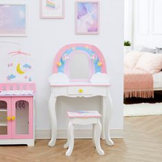 a child's desk and chair in a room