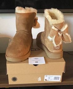 #ad Top Rated UGGs - Women's Classic Heritage Bow - Chestnut - 100% Authentic - Size 9- 10, Fashion women's Shoes Ugh Boots Bows, Ugg Boots Long, Ugg Boots Bow, Uggs Bow, Uggs Aesthetic, Ugg Bow, Bow Uggs, School Core, Boots Uggs