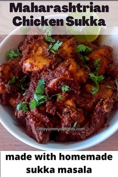 close-up of maharashtrian chicken sukka served in a white bowl. Chicken Sukka Recipe, Chicken Masala Powder Recipe, Chicken Chukka, Chicken Side Dishes, Kerala Cooking, Chicken Sukka, Marathi Food, Indian Chicken Dishes