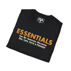 a black t - shirt with the words essentials on it