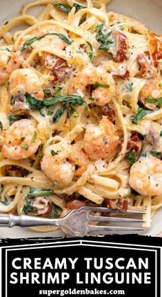 creamy tuscani shrimp linguine with spinach and parmesan cheese