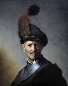 a painting of a man in armor with a feather on his hat