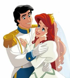 ariel and prince from the little mermaid movie, with their arms around each other's shoulders