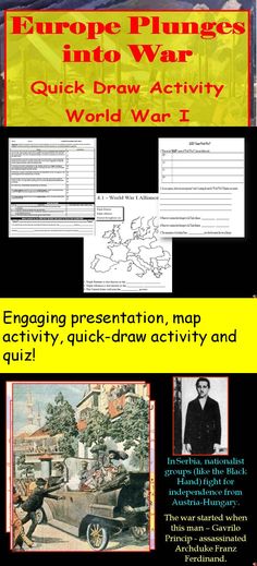 World War I - Europe Plunges into War – Quick-Draw Activity In this fun activity, students will learn about the causes of World War I with an engaging power point presentation and quick-draw activity. To assess their knowledge students take a short-answer quiz and complete a map of the alliances prior to the beginning of the war. Powerpoint Presentation Themes, Free Powerpoint Presentations, Power Point Presentation, Map Activities, Quick Draw, Teaching High School, Educational Websites