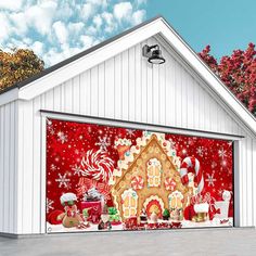 a garage covered in christmas decorations and gingerbreads