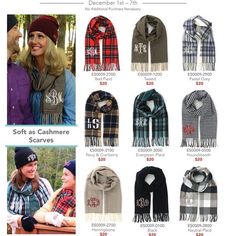 SALE!! Super "Soft as Cashmere" Scarves!! $20 including monogram! Order now, while supplies last!! Cashmere Scarves, Pastel Grey, Cashmere Scarf, Red Plaid, Order Now, Cashmere, Grey