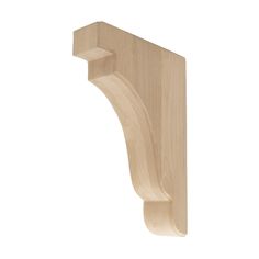 an unfinished wooden shelf bracket on a white background