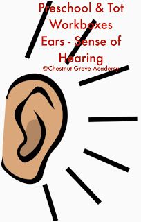 an ear with the words preschool & tot workboxes ears - sense of hearing