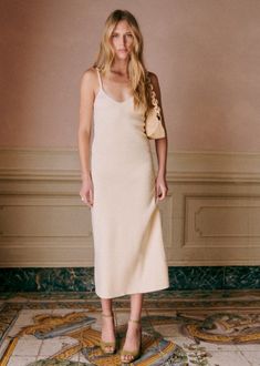 Lindsey Dress - Cream - Cotton - Sézane Fall Cream Dress Outfit, Cream Dress Outfit, Sezane Clothing, Sezane Outfit, Denim Suit, Polo Sweatshirt, Dress Cream, Knitwear Dress, Knit Midi