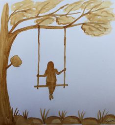 #Coffeepainting#coffee#tree#alonegirl#girlpainting#swing#girlonswing#easypainting Paint With Coffee Ideas, Coffee Art Easy, Coffee Painting Landscape Easy, Coffee Painting Aesthetic, Coffe Paint Art Easy, Coffee Tree Drawing, Coffee Painting Easy, Coffee Drawing Illustration