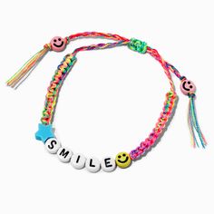 Claire's Happy Face ''Smile'' Braided Adjustable Bracelet Crown Hair Clip, Sensitive Ears Earrings, Face Smile, Piercing Kit, Word Bracelet, Bags For Teens, Jewelry Words, Fashionable Jewelry, Heart Keychain