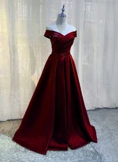 Burgundy A-line Floor Length Satin Prom Dress Outfits For Women Party Dress Outfits For Girls Red A-line Satin Dress For Prom, Red Fitted A-line Satin Dress, Formal A-line Dress With Satin Finish, Red Satin A-line Dress, Red Satin Finish Party Dress, Burgundy Satin V-neck Dress, Red A-line Gown For Party, Red Satin Dress With Satin Finish, Red Satin Finish Dress