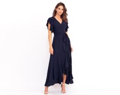 "Navy blue wrap around dress, maxi dress, long dress, wedding guest dress, formal longsleeve dress, evening dress, blue elegant dress You can find the pictures of ALL OTHER COLORS in our catalog on ETSY here: https://www.etsy.com/shop/ENMEstyle?ref=seller-platform-mcnav&section_id=35694760 ADJUSTMENTS We can make any length adjustments special for you and for free! Dress style - Wrap around dress Material - 100% viscose IMPORTANT INFORMATION PAYMENTS There is no need to have an account on Pa Dramatic Jumpsuit, Long Dress Wedding, Modest Long Dresses, Wrap Dress Bridesmaid, Long Wrap Dress, Blue Wrap Dress, Black Theme, Dinner Dates, Modest Bridesmaid Dresses