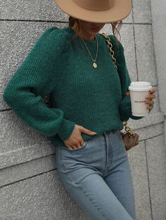 Green British Racing Green, Cozy Tops, Racing Green, Business Tops, Selling Clothes, Loose Sweater, Green Colour, Daily Dress, Knitwear Tops