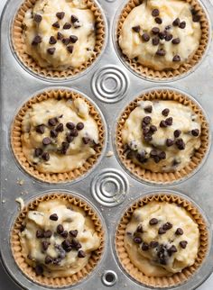 cupcakes with chocolate chips in a muffin tin