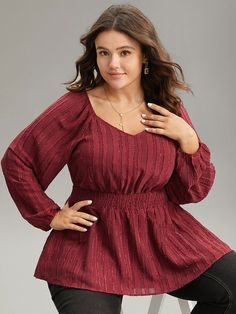 Shop Plain Textured Shirred Lantern Sleeve Gathered Blouse at BloomChic. Plus Size Clothing & Plus Size Blouses. BloomChic is a digital-first fashion and lifestyle destination for modern women sizes 10-30. Plus Size Blouses For Women, Elegance Outfit, Fashion Content, Womens Trendy Tops, Fashion Enthusiast, Plain Blouse, Fashion Unique, Clothing Plus Size, Modern Women