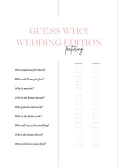 a wedding checklist with question marks on it