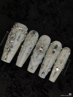 Nail Crystals Designs, Extra Wedding Nails, Nails Pearl