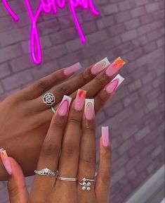 Nails Acrylic Designs Unique Summer, Nail Styles Black Women, Summer Nail Set Ideas, Vacation Nails Baddie, Medium Length Square Nails Summer, Medium Length Nails Black Women, Tappered Nails Square Designs, Square Acrylic Nails Designs Trendy, Colorful Nails Black Women