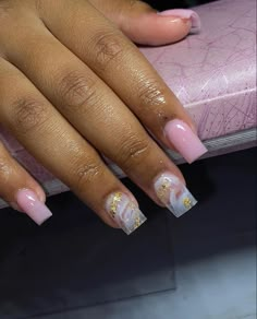 Almond nails designs Cute Birthday Nails Short Gel, Short Square Acrylic Nails Marble, Pink Short Glitter Nails, Short Nails Acrylic Colors, Pink Short Acrylic Nails With Diamonds, Nail Inspo Back To School 2023, Milky White Nails Acrylic Design Square, Short Basic Nail Sets, Short Arclyc Nail Square